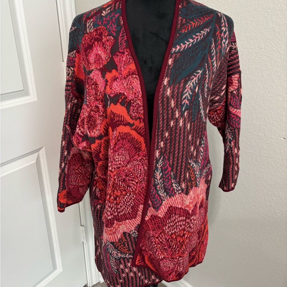 Peruvian Connection Red And Pink Patchwork Cardig… - image 2